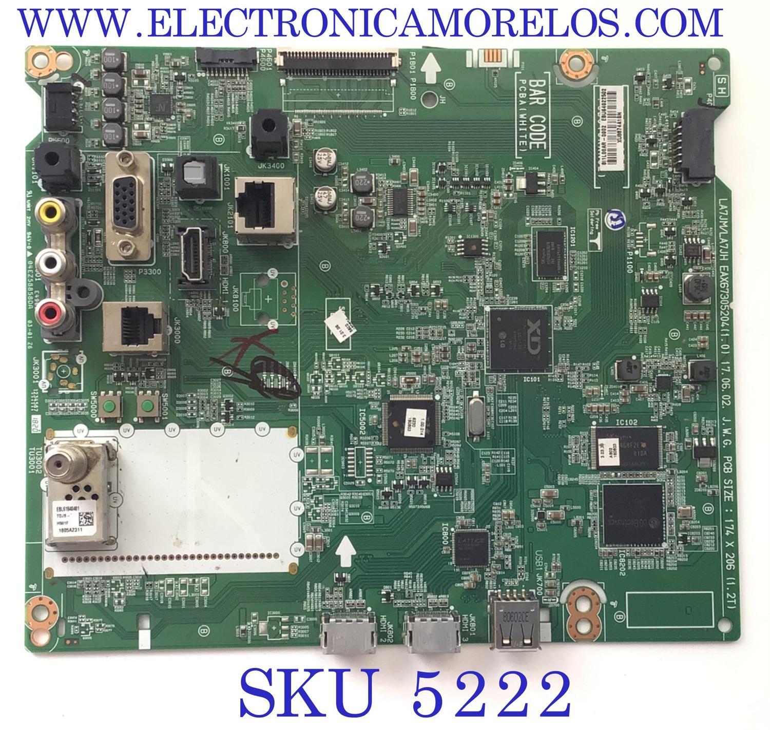MAIN PARA TV LG / NUMERO DE PARTE EBU64022502 / EAX67305204 / 8I1L00AR-0002 / XU8874A1SN / MODELO 32LV560H